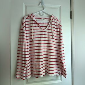 Lou & Grey Red and White Striped Lightweight Hooded Top